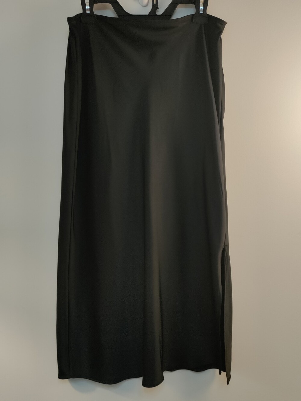 NWT Satin Midi Slip Skirt Black Romantic Side Slit SZ L